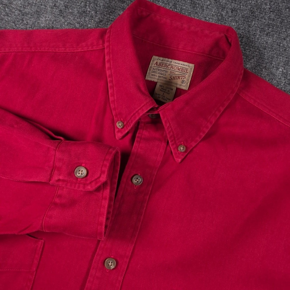 VTG Abercrombie Big Shirt Mens L Red Cotton Button Down Long Sleeve Dual Pocket